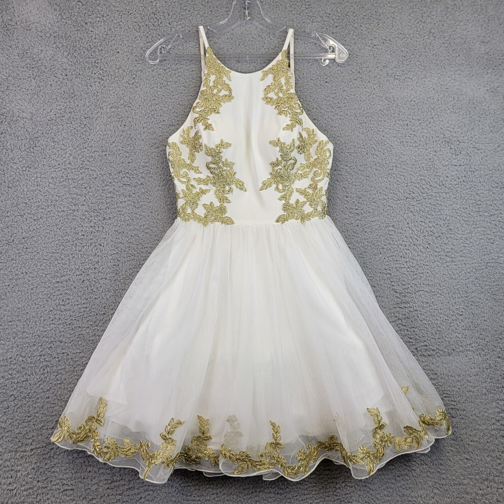 Eureka Formal Dress Women's XS White Short Ethereal Goddess Gladiator Gold‎ Bead